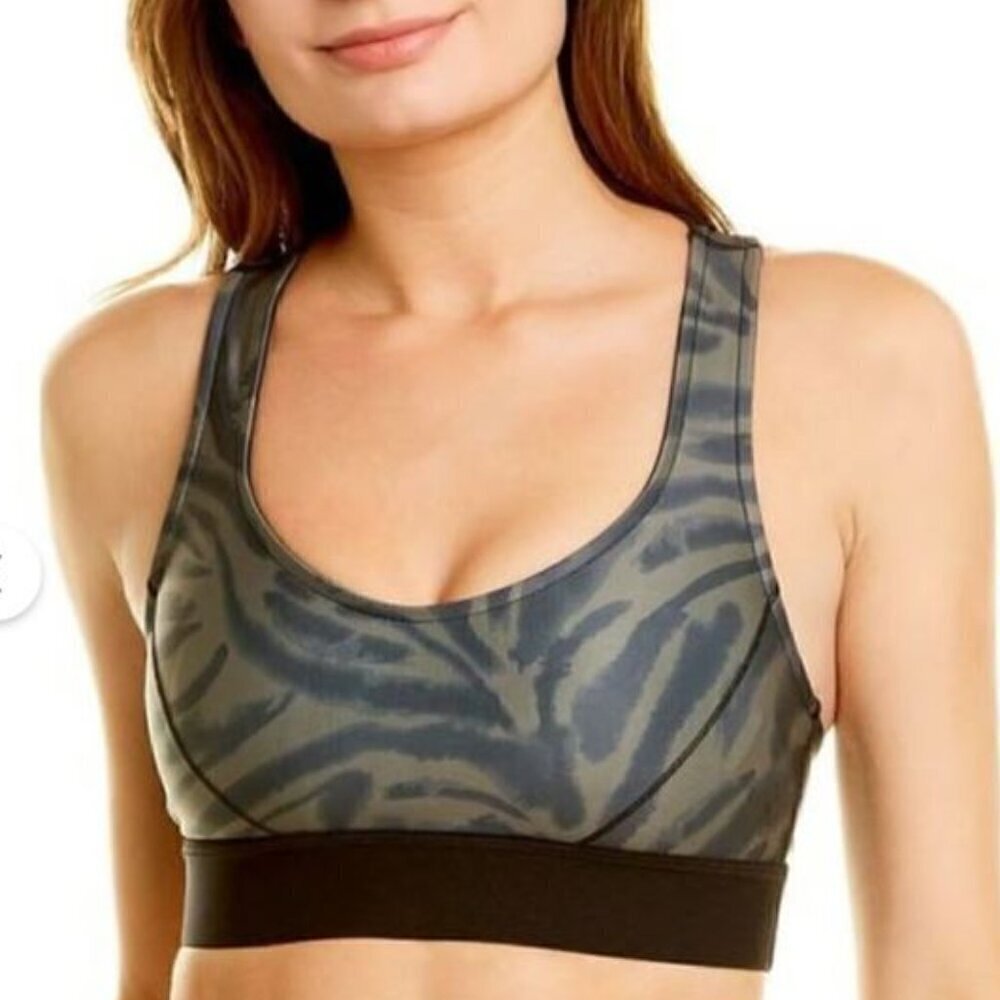 Good American Sea Turtle Zebra Sports Bra Black Green (Size 1 aka Small)